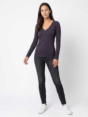 C&C California Classic V-Neck Long Sleeve Top - Navy